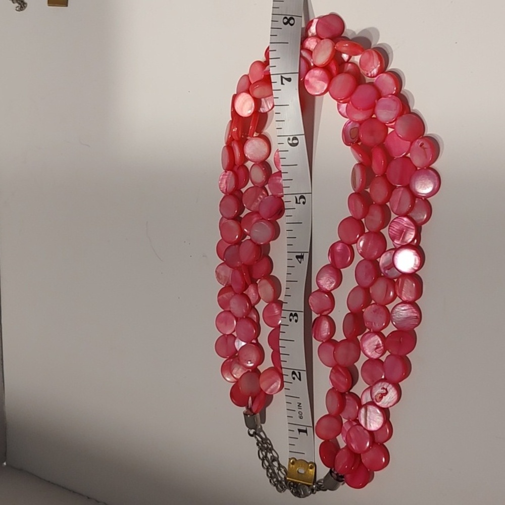 Fun rainbow bead statement necklace & Bright Pink Iridescent Layering Necklace - Picture 11 of 11